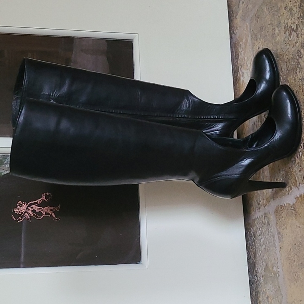 Knee High Cut Out Black Knee High Leather Boots w an Edge